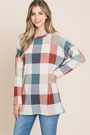 Plaid Knit Top