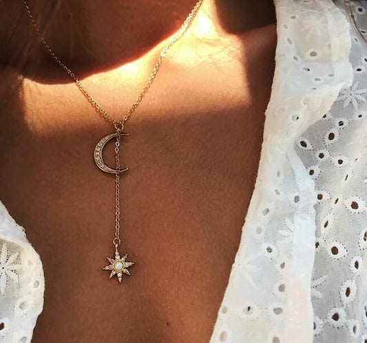 Fashion two-color Moon Sun Necklace